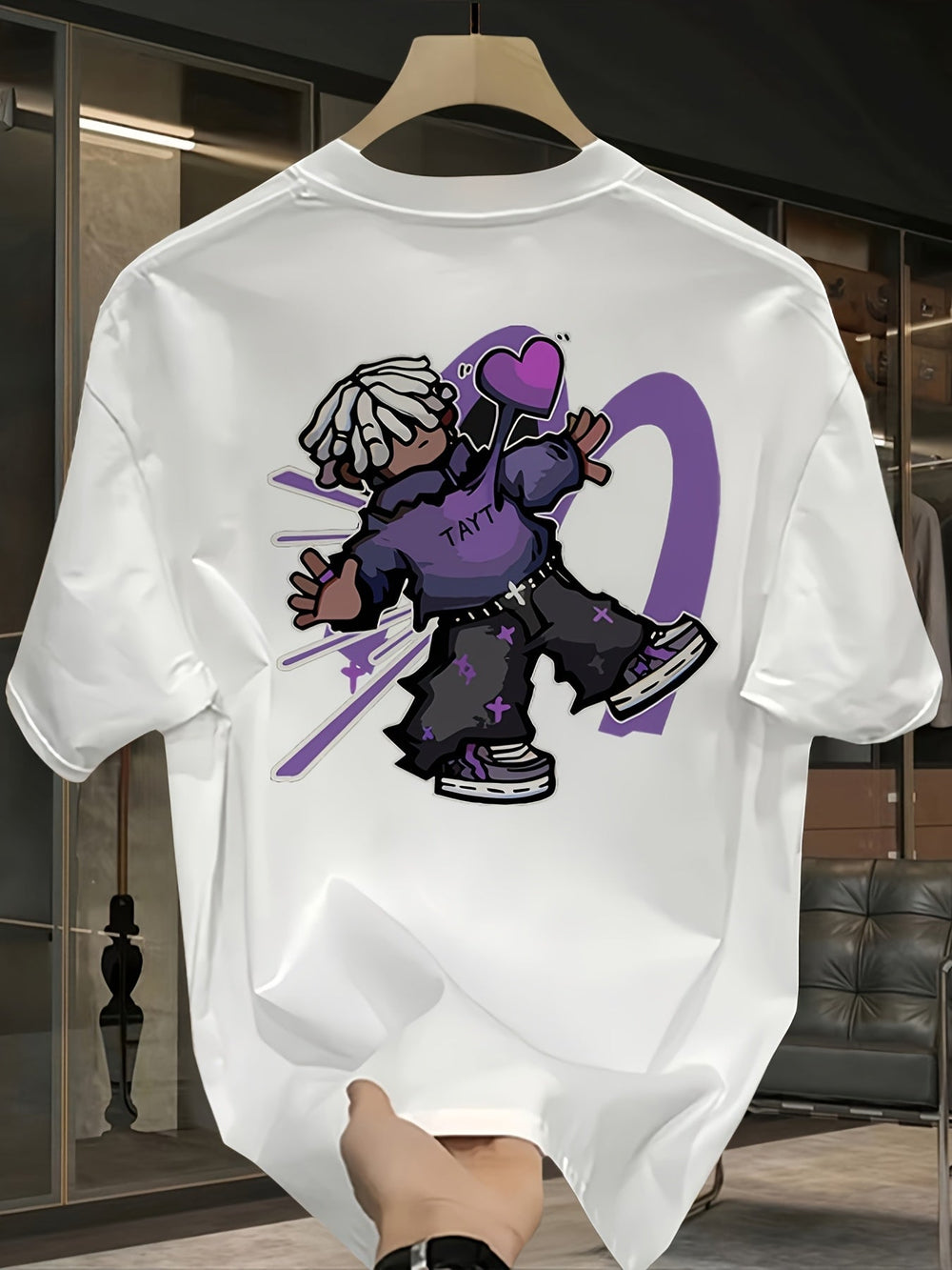 Men’s Heavyweight Cotton T-Shirt – Purple & White Lettering Graphic