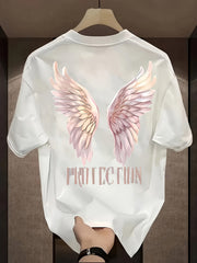 Unisex "Protection" Graphic T-Shirt – Black Wings Design | Relaxed Fit, Casual Summer Tee