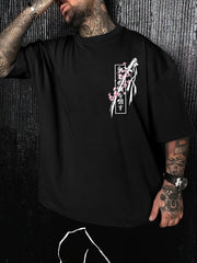 Men’s Casual Japanese Katana & Cherry Blossom Graphic Tee – Loose Fit Summer Fashion
