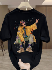 Men's Splatter Print T-Shirt – 100% Cotton, Artistic Streetwear Summer Tee