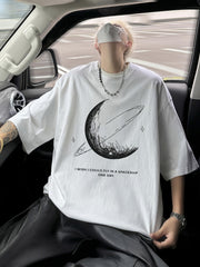 Men's Moon & Stars Tee – 100% Cotton, Summer Loose Fit