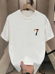 T-Shirt with Bold Number 7 Graphic Print