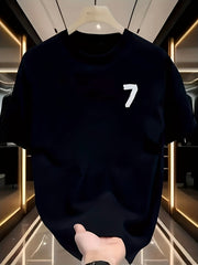 Men’s Oversized Heavyweight Cotton T-Shirt – Black with White Number 7 Graphic