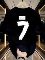Men’s Oversized Heavyweight Cotton T-Shirt – Black with White Number 7 Graphic