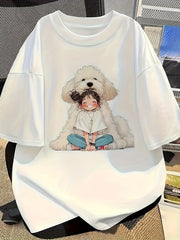1pc Women'S Y2K Style Cartoon Print T-Shirt, Crew Neck, Short Sleeve, Regular Length, Slight Stretch Fabric, with Applique Detail, Loose Fit, All-Season Casual Tee, Ladies T Shirt