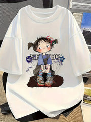 Women's Oversized Short Sleeve T-Shirt – Cartoon Print, Lightweight Loose Fit
