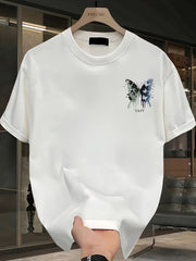 Men's Heavyweight Cotton Butterfly Graphic T-Shirt – Black Casual Summer Tee