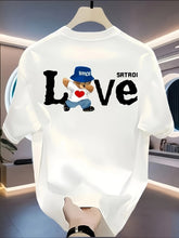 Men's Heavyweight 100% Cotton T-Shirt - Black Retro Streetwear Tee with LOVE Graphic