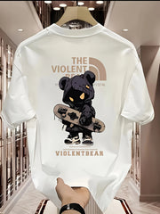Heavyweight Cotton T-Shirt – Violent Bear Print, Street Style