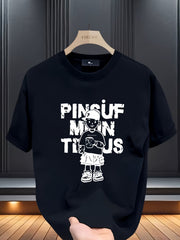 Men's 100% Cotton Graphic Print T-Shirt - Summer Casual Short Sleeve Round Neck Tee with Bold Lettering & Character Design, Regular Fit, Hand Wash Only, Casual Attire, Semitransparent Material