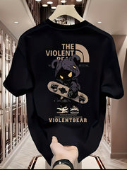 Heavyweight Cotton T-Shirt – Violent Bear Print, Street Style