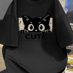 Men's Cute Cat Graphic T-Shirt – 'You Are Better Than Those Who Work' Print