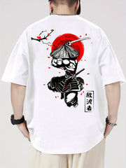 Men's Cotton Samurai & Cherry Blossom Graphic T-Shirt – Breathable Casual Summer Tee