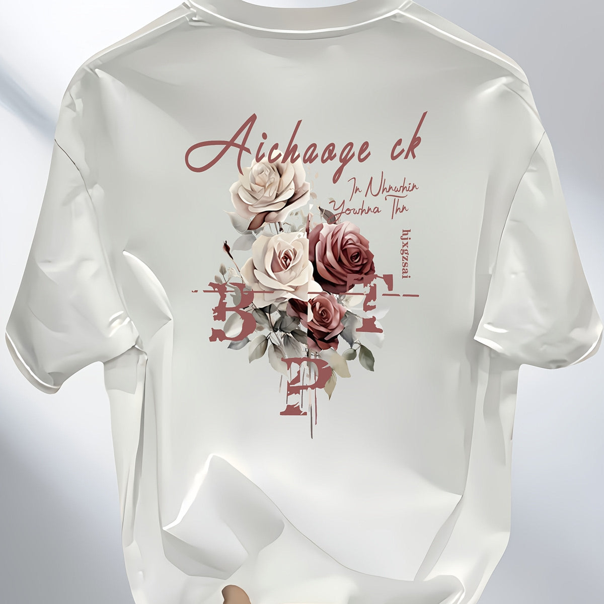 Men's Heavyweight 100% Cotton T-Shirt – Black Hip-Hop Rose & Script Print