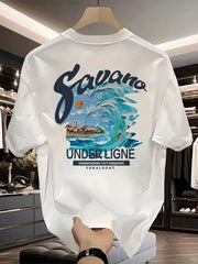 Men’s Heavyweight 100% Cotton Graphic Tee – Tropical Savanna Print