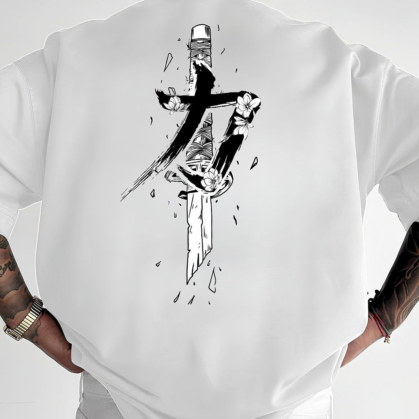 Men’s Polyester T-Shirt – Loose Fit Dagger Pattern
