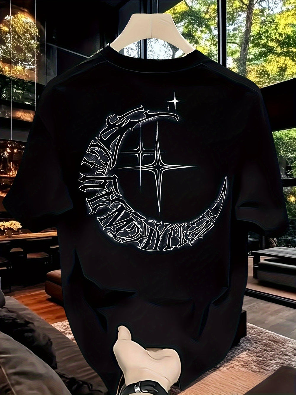 Men’s Heavyweight Pure Cotton Graphic Tee – Crossed Swords & Crescent Moon Design
