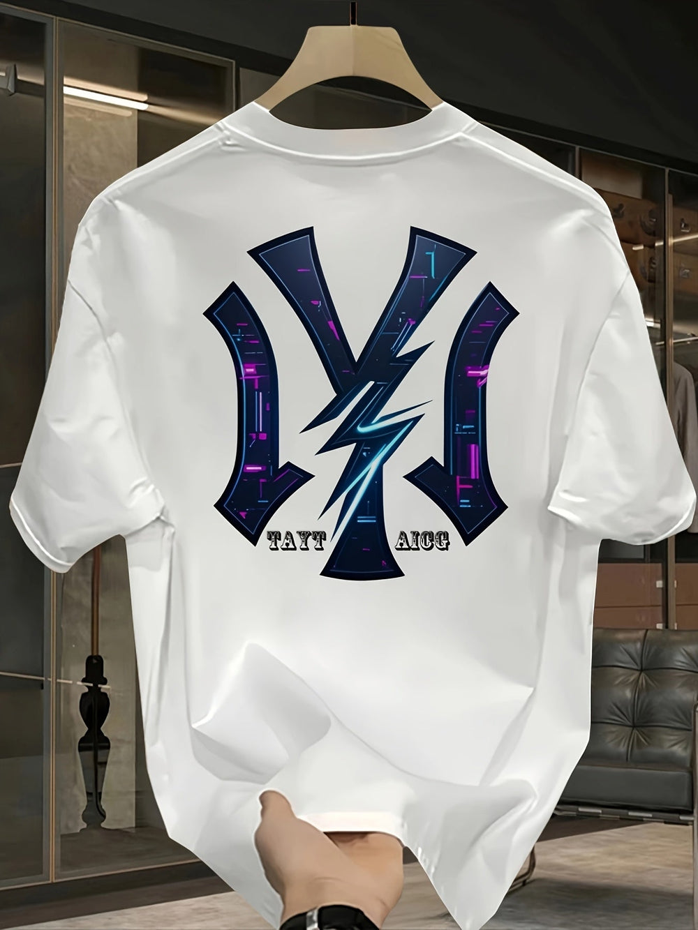 Men'S Heavyweight Cotton Graphic Print T-Shirt - Casual Crew Neck
