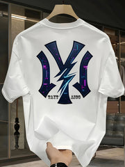 Men'S Heavyweight Cotton Graphic Print T-Shirt - Casual Crew Neck