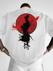 Men's Short Sleeve Samurai Print T-Shirt – Loose Fit Casual Crew Neck