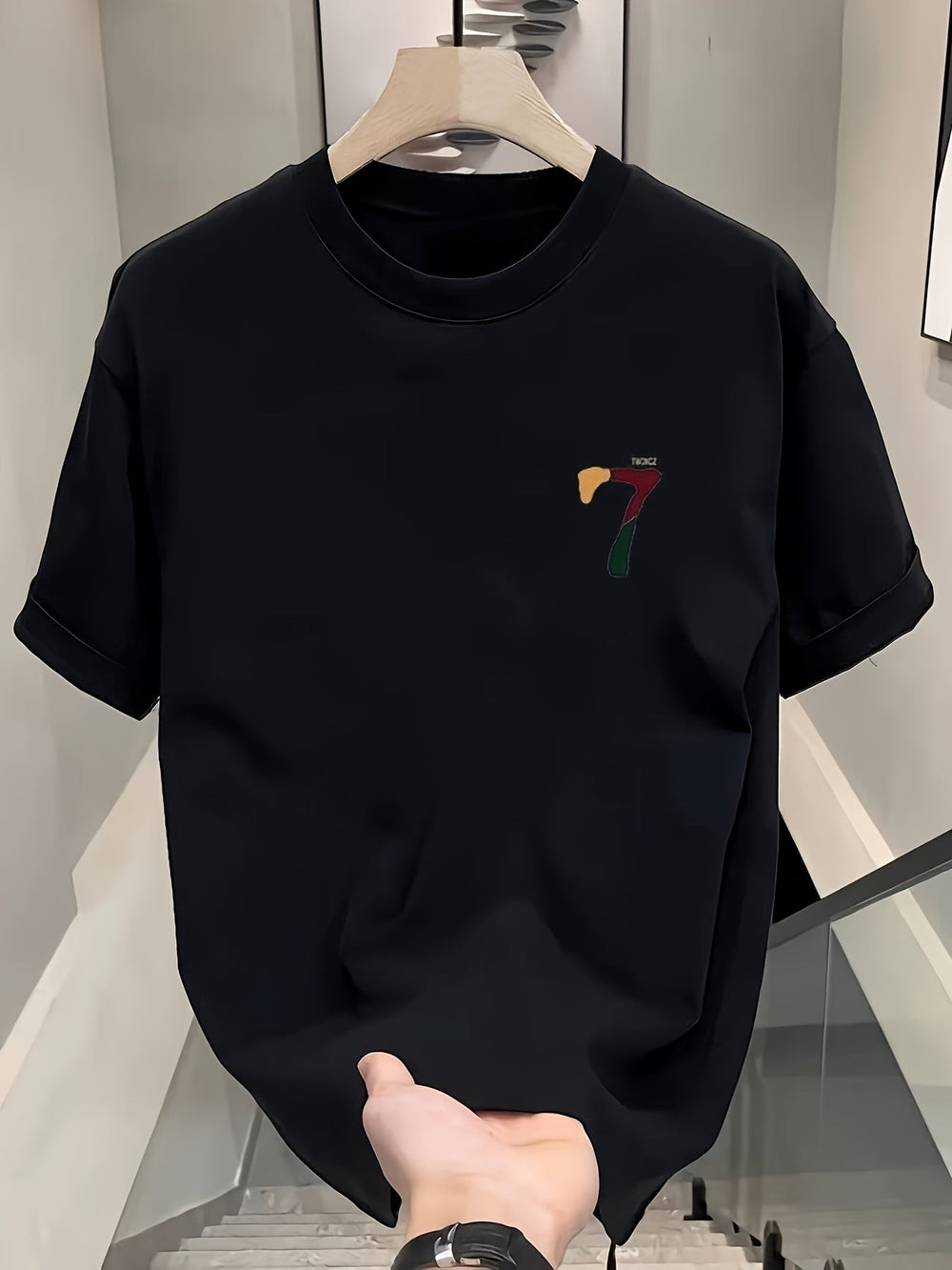 T-Shirt with Bold Number 7 Graphic Print