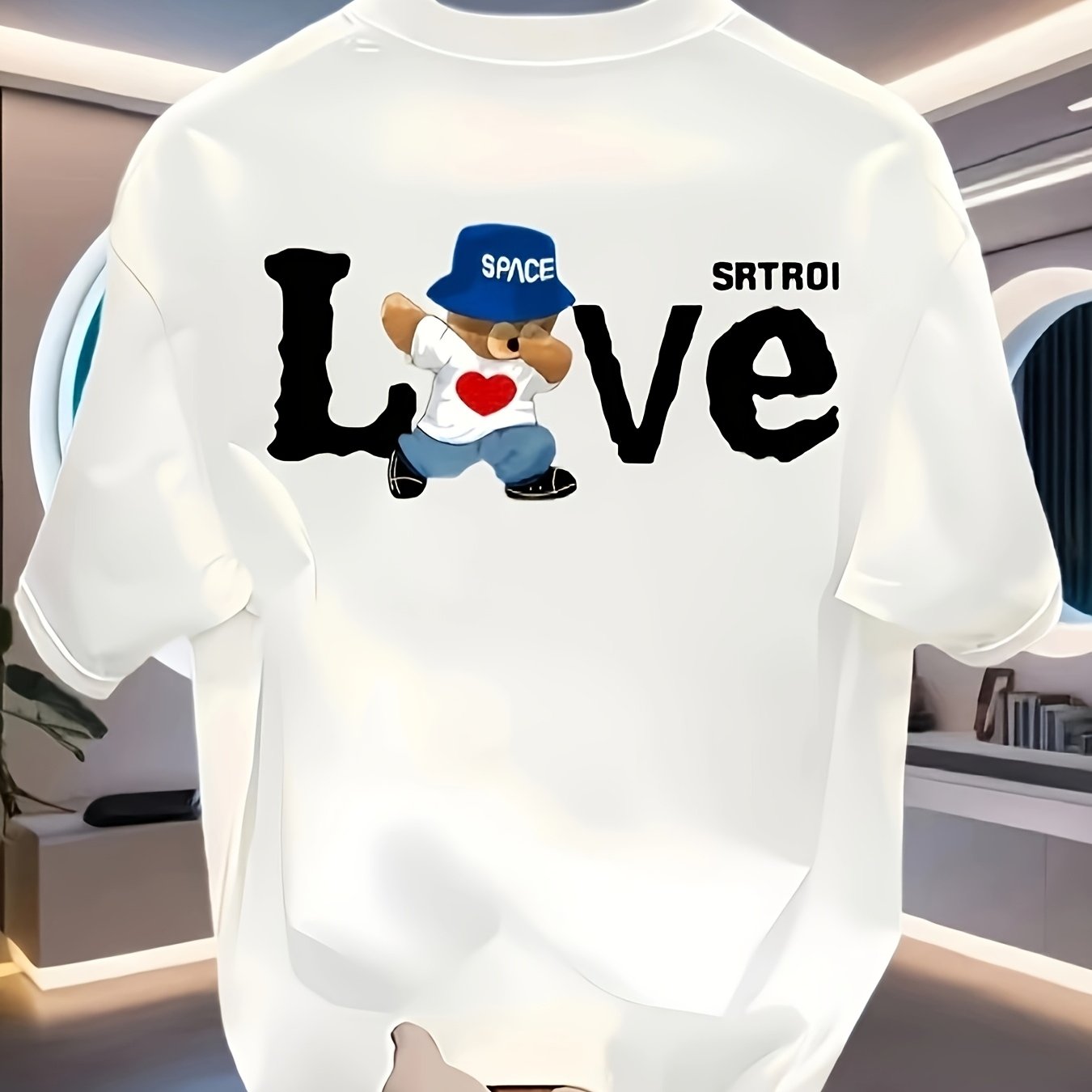 Men's Heavyweight 100% Cotton T-Shirt - Black Retro Streetwear Tee with LOVE Graphic