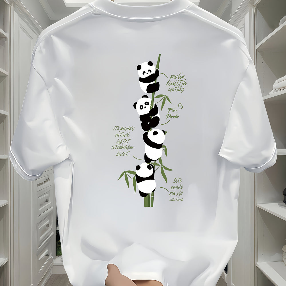 Men's Heavyweight Cotton Panda Graphic T-Shirt – Loose Fit Casual Short Sleeve