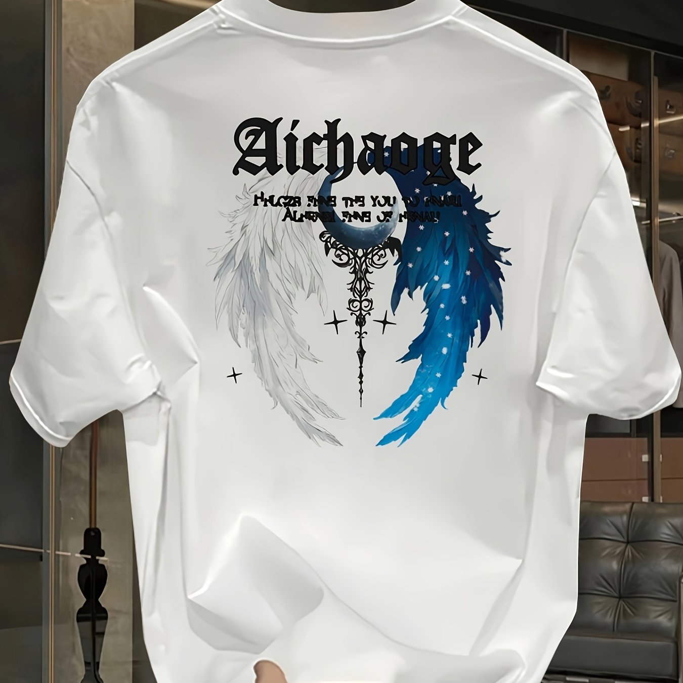 Men's Yin-Yang Wing Graphic T-Shirt – Heavyweight Cotton, Loose Fit Streetwear