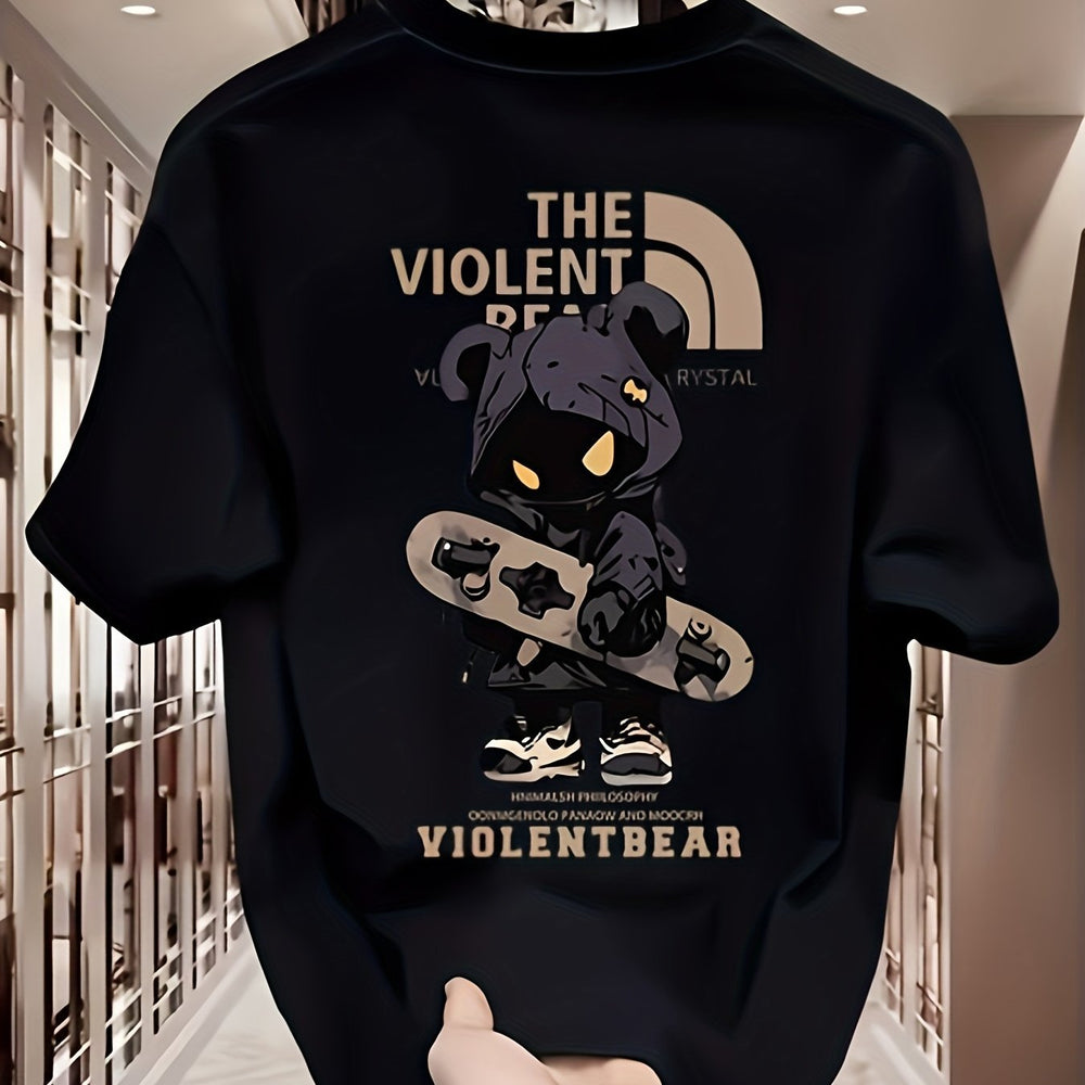 Heavyweight Cotton T-Shirt – Violent Bear Print, Street Style
