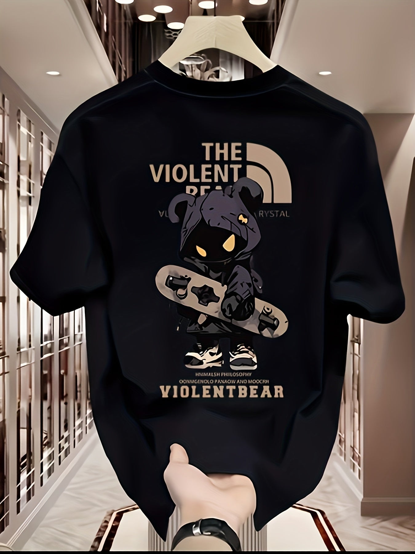 Heavyweight Cotton T-Shirt – Violent Bear Print, Street Style