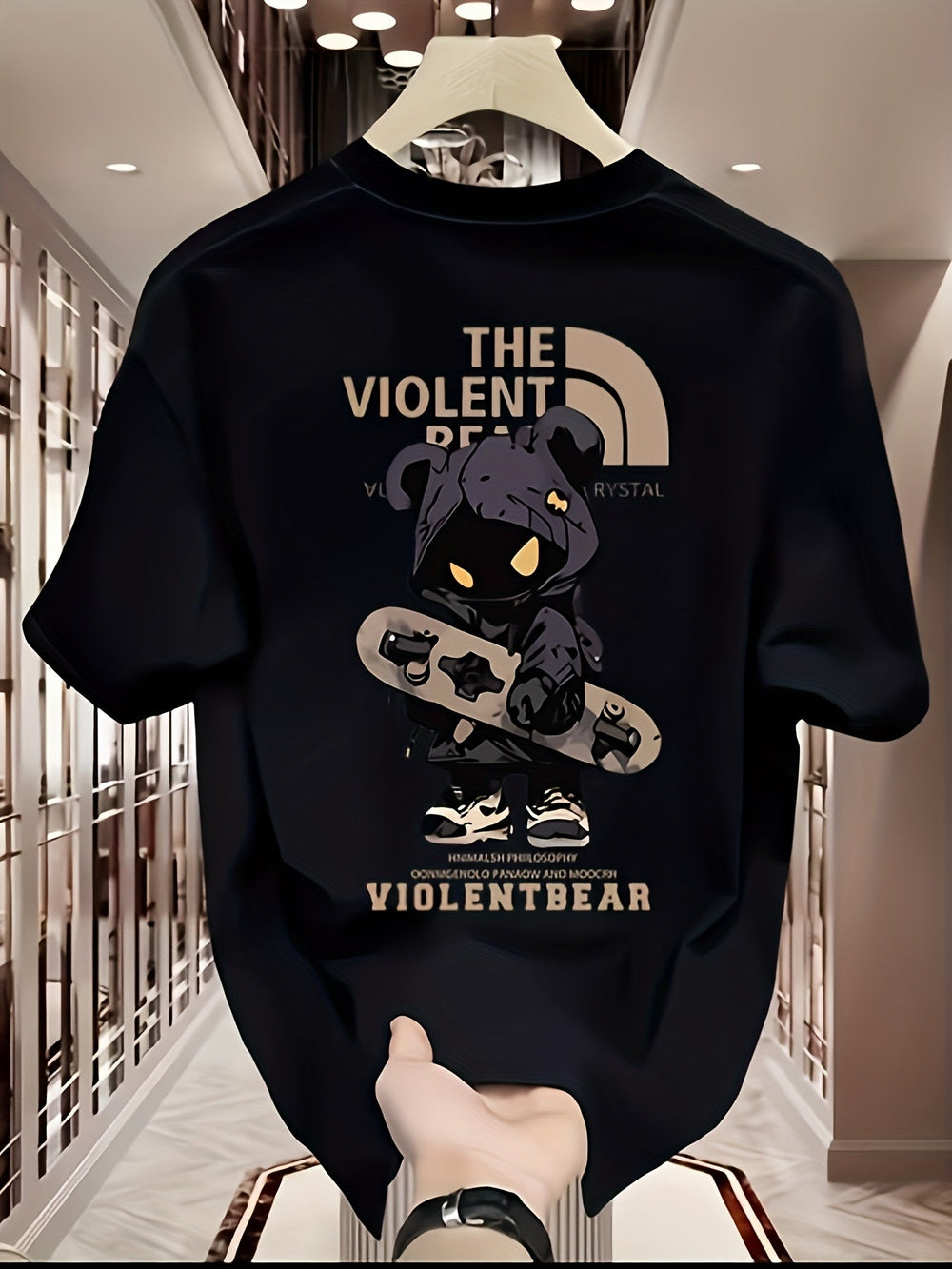 Heavyweight Cotton T-Shirt – Violent Bear Print, Street Style