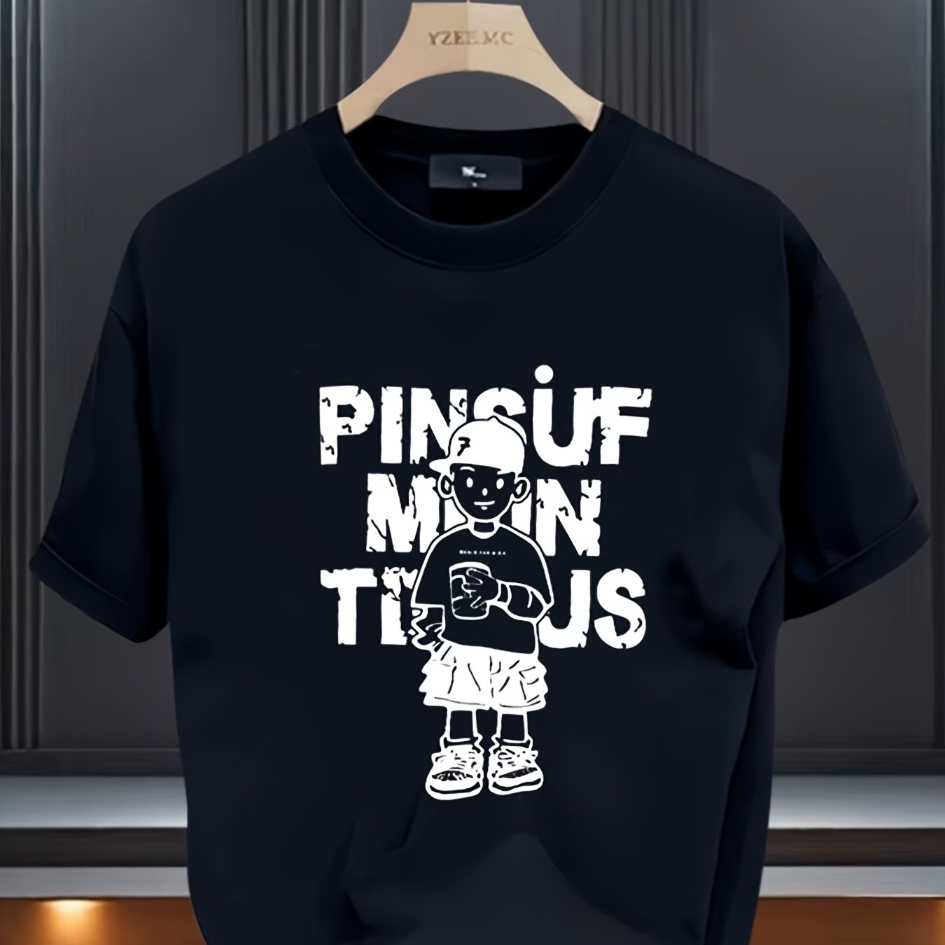 Men's 100% Cotton Graphic Print T-Shirt - Summer Casual Short Sleeve Round Neck Tee with Bold Lettering & Character Design, Regular Fit, Hand Wash Only, Casual Attire, Semitransparent Material