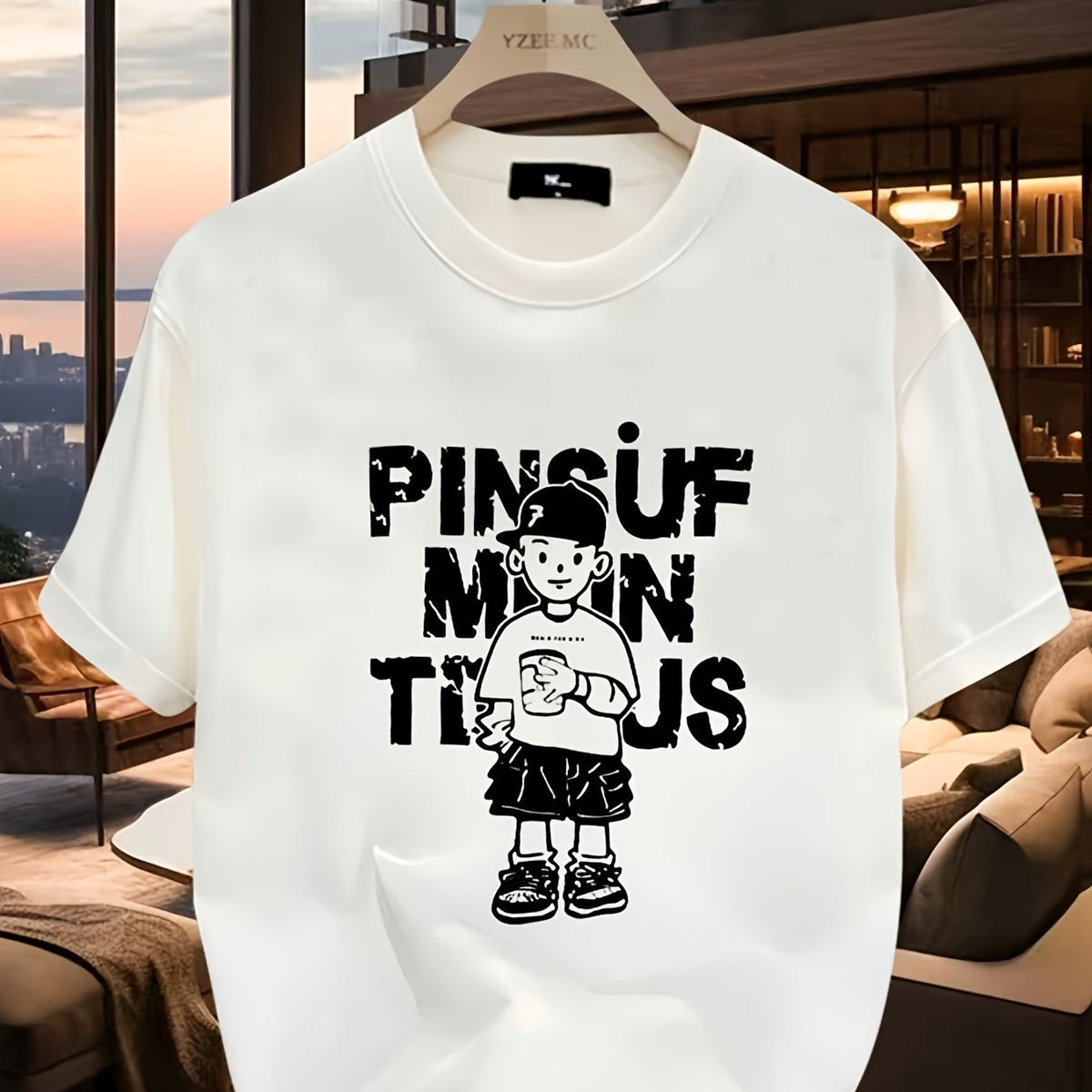Men's 100% Cotton Graphic Print T-Shirt - Summer Casual Short Sleeve Round Neck Tee with Bold Lettering & Character Design, Regular Fit, Hand Wash Only, Casual Attire, Semitransparent Material