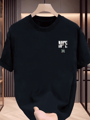 Men's Black Graphic T-Shirt – "NICE" Back Print, Streetwear Style